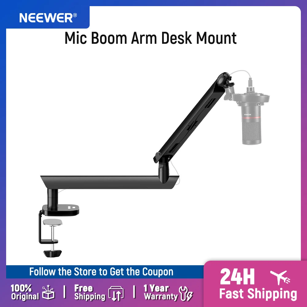 NEEWER Low Profile Mic Boom Arm Desk Mount, Microphone Boom Arm with 360° Ball Head & Cable Management Channels,
