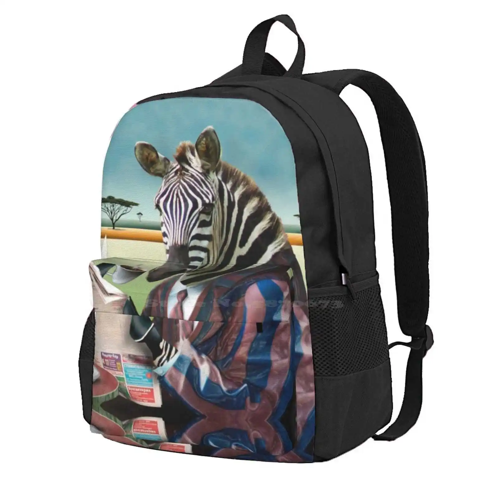 Zebra Morning Hot Sale Schoolbag Backpack Fashion Bags Zebra Africa Animals Fine Art Russ Ball Russball Russel Ball Russelball