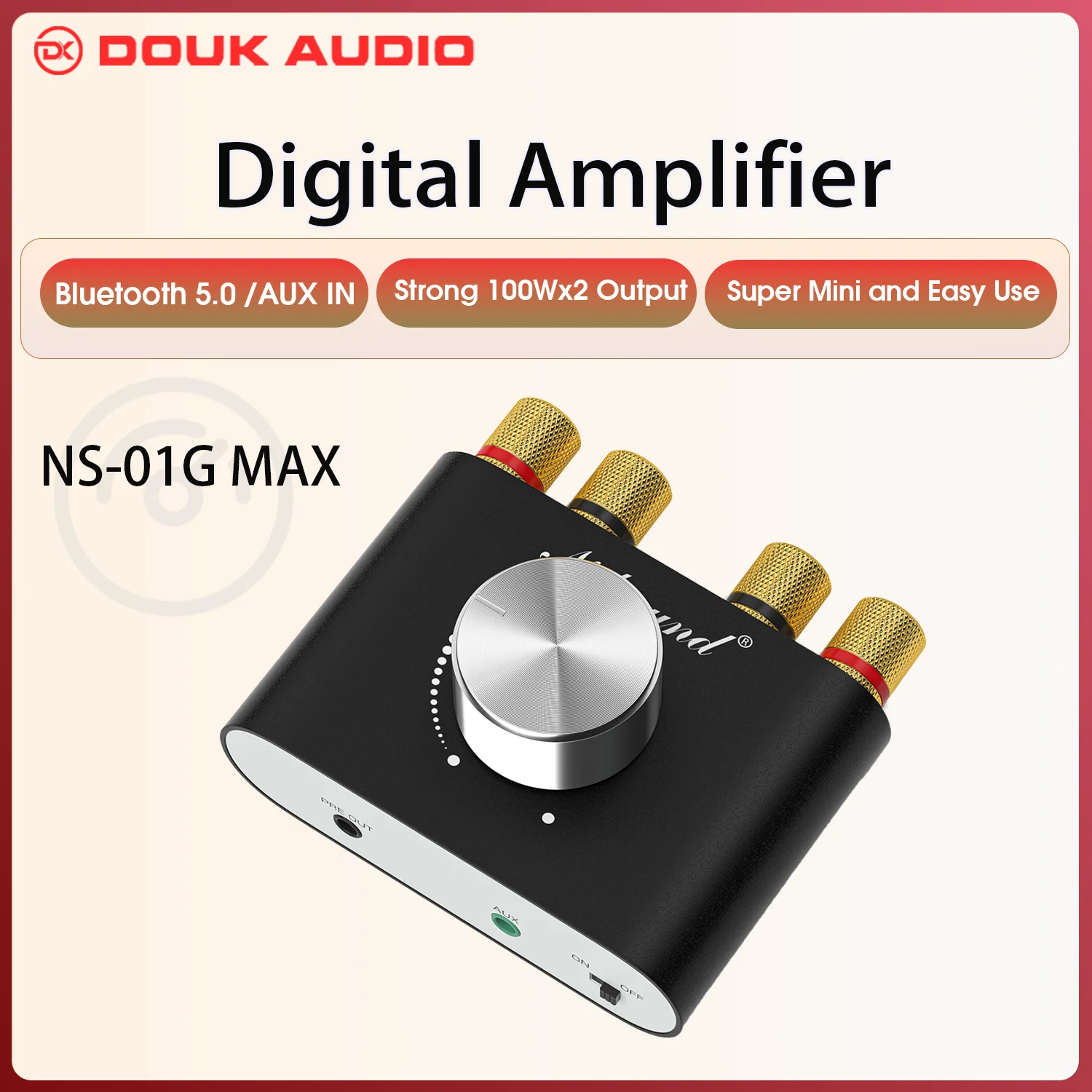 

Douk Audio NS-01G MAX Мини-цифровой усилитель мощности Стерео Bluetooth-приемник Hi-Fi усилитель мощности 100 Вт + 100 Вт для домашнего кинотеатра