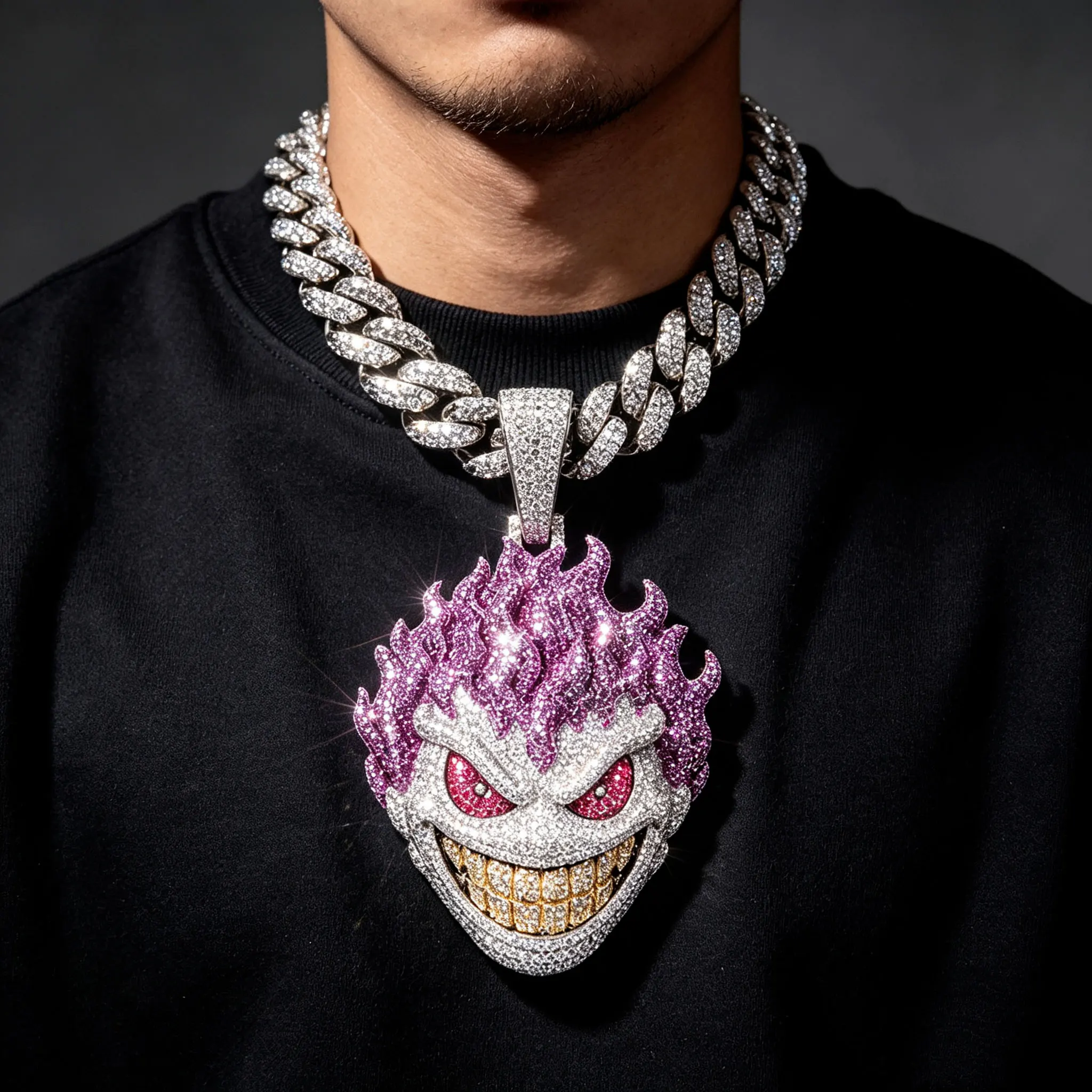 LYEE CYEE Luxury Hip Hop Style Colorful Hair 3D Facial Avatar Pendant Can Be Paired with Cuban Chain Rap Singer Street Party Decoration Exquisite Jewelry Valentine's Day/Commemorative Gifts Birthday Gifts Holiday Gifts Best Gift for Boyfriend
