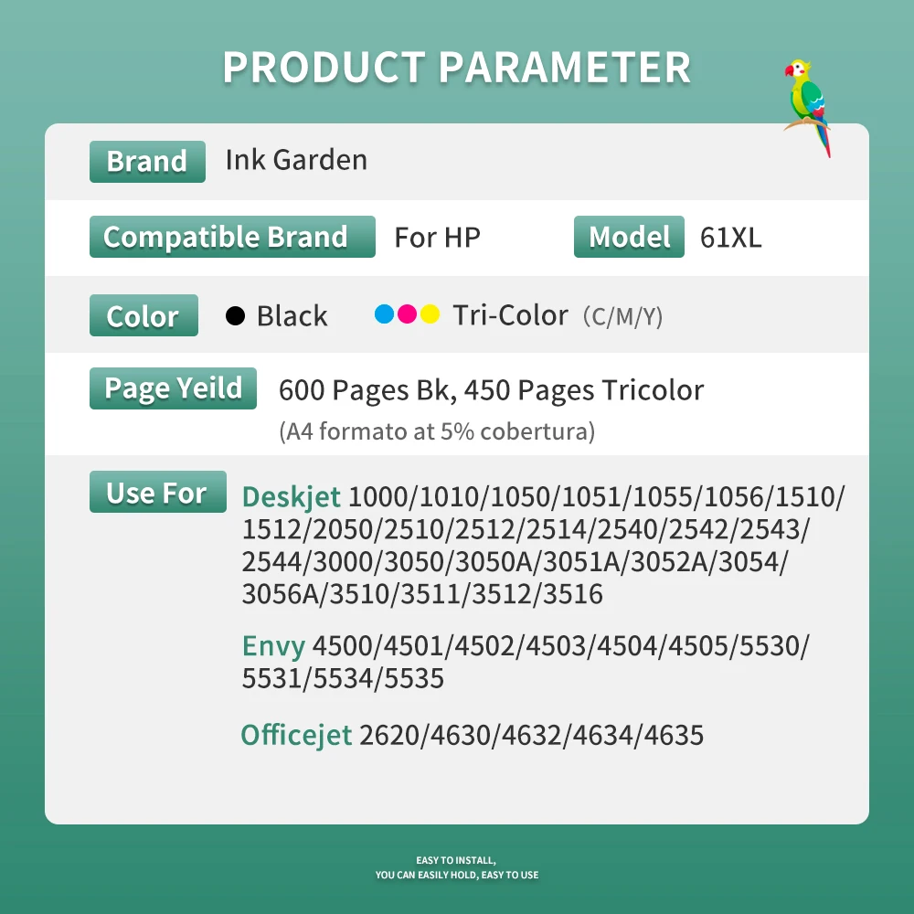 Imagem -02 - Substituição de Tinta de Jardim para Impressora hp 61 Cartucho de Tinta Deskjet 3530 2546 2620 2621 2622 2624 4634 4635 3000 3516 1056 1510