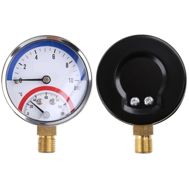 DT16 2in1 Pressure Gauge and Thermometer 10 Bar Temperature Meter for Heating Application HVAC Water Air Compressor