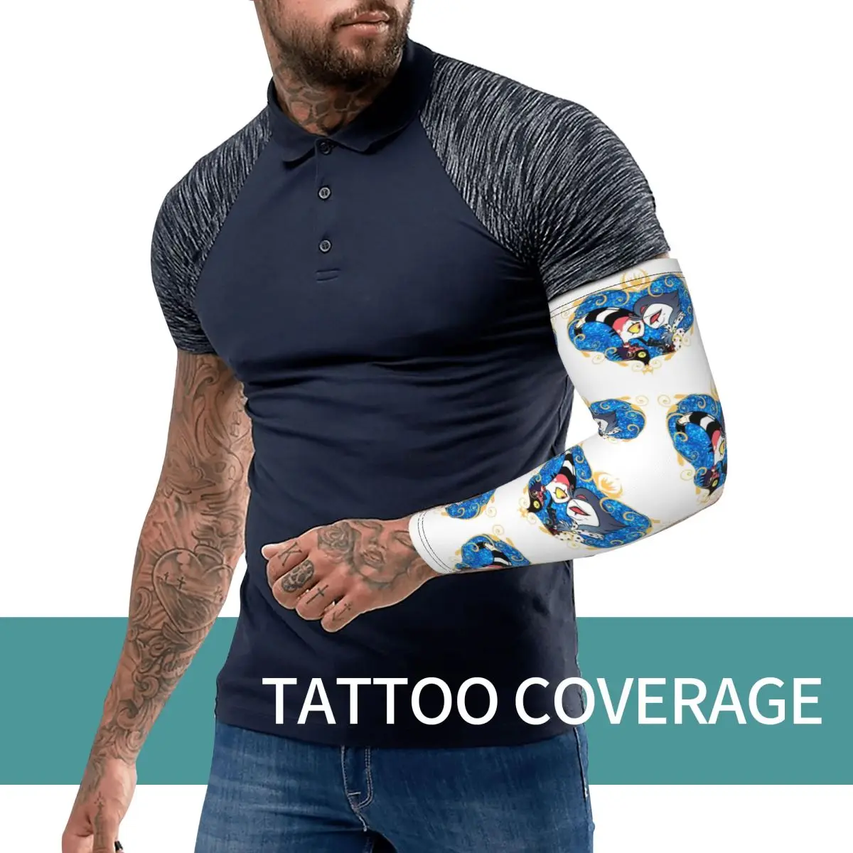 Helluva Boss Stolas And Blitzo Heart Frame Outdoor Arm Sleeves Sun UV Protection Cover Summer Cycling Tattoo Sleeves