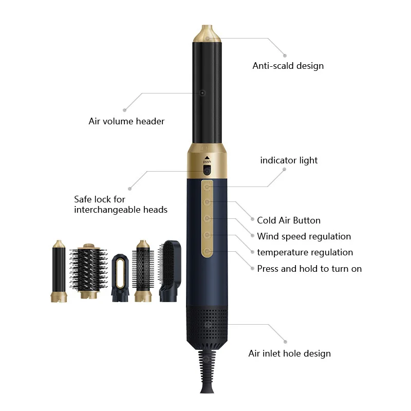 Six-in-one hot air comb dry hair straight hair comb straight curl dual-purpose curling iron batch hair care multi-function