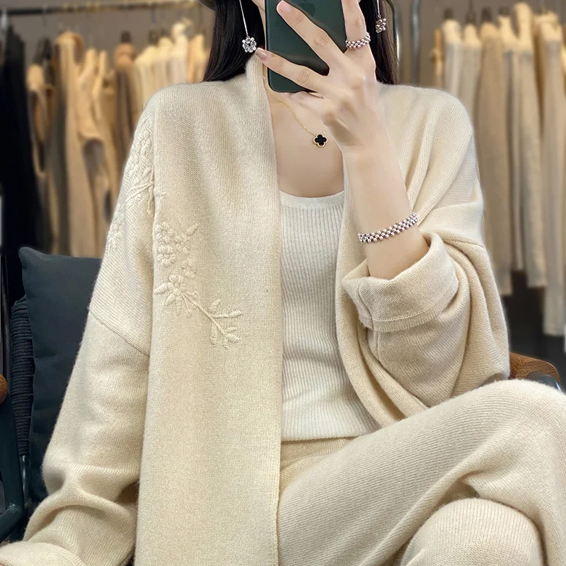 Free Shipping Women  Cardigans 100% Cashmere And Wool Sweaters  Jackets 2023 Winter Warm Soft Female Jumpers 4Colors Tops NJ01