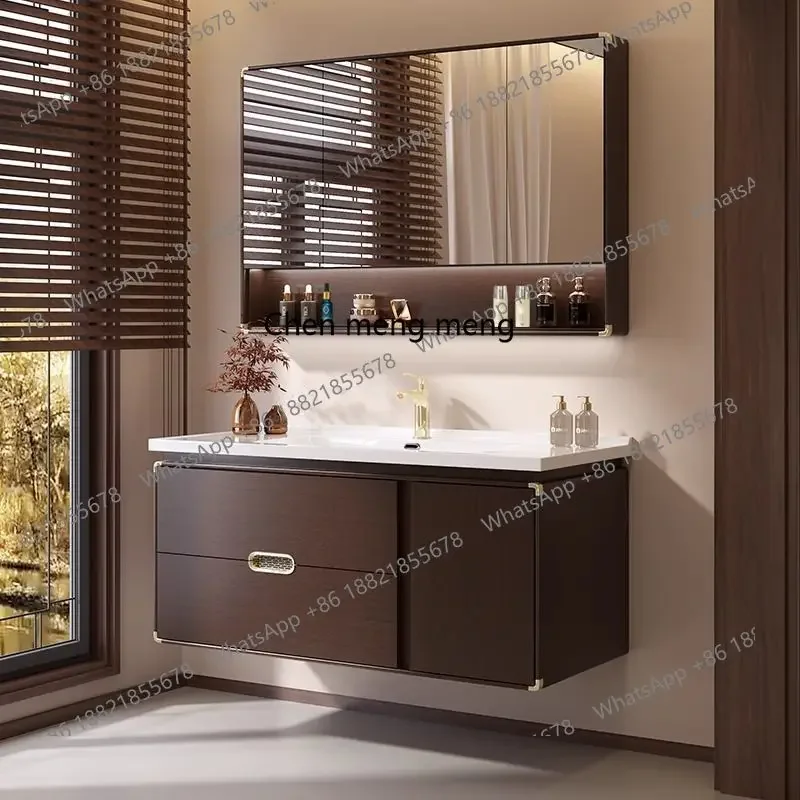 X  Medieval style bathroom cabinet new Chinese oak paint washbasin ceramic integrated washbasin retro rounded corner washbasin