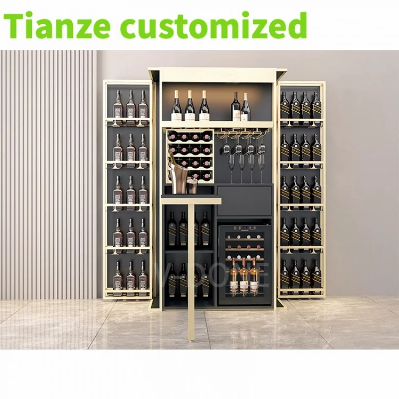 Stainless steel wine storage rack High-end wooden wine cabinet Customised-modern living room bar cabinets