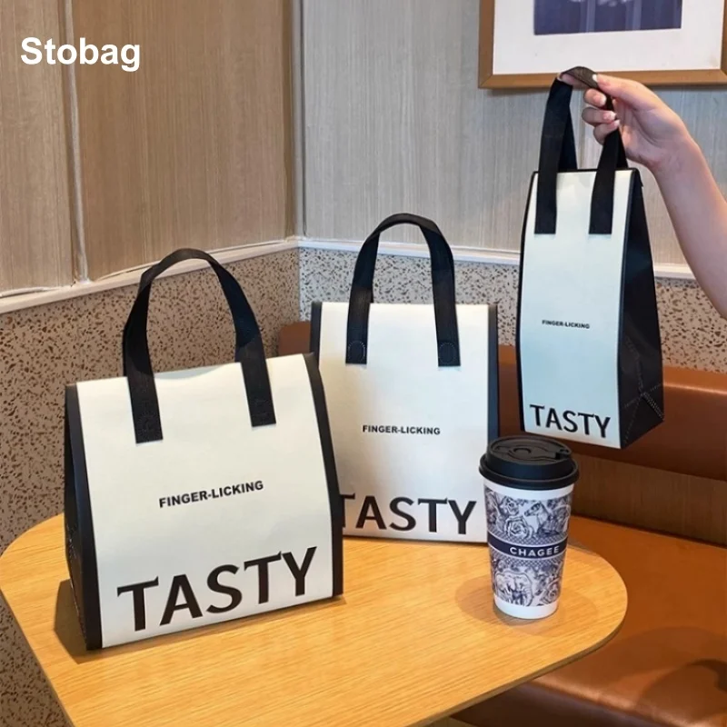 

StoBag 10pcs Non-woven Insulation Tote Bags Portable Fabric for Food Cake Drinks Package Keep Warm Cold Delivery Reusable Pouch