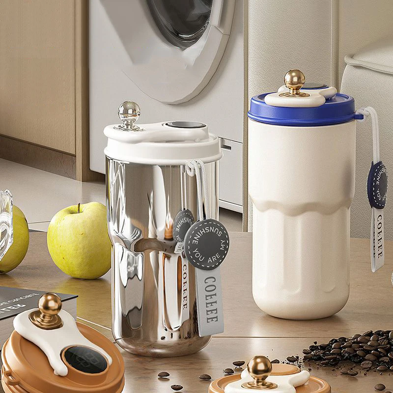 420ml Smart Coffee Cup Stainless Steel Cup Intelligent Travel Thermos Cup Camping Mug Water Bottle Kitchen Supplies Vacuum Mug
