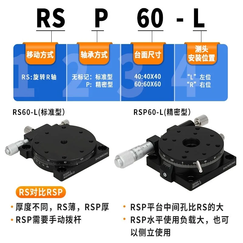 RSP60-L RS60-L Manual 360 Degree High R Axis 60mm Precision Angle Adjustment Platform Optical Heavy Duty Rotary Slide Micrometer
