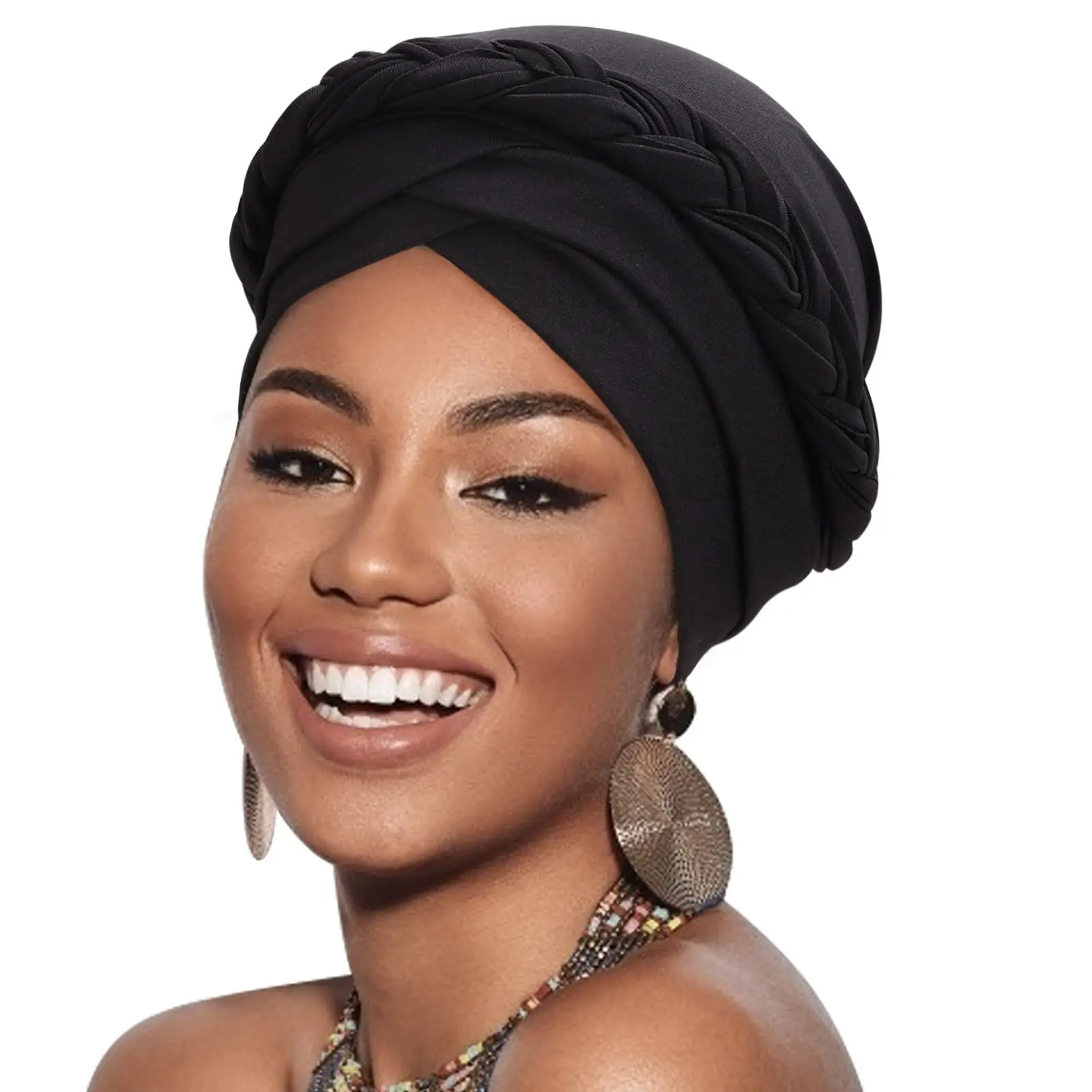 Muslim Hijab Turban Pre-Tied Twisted Hat Thread African Head Wraps for Black Women Chemo Cancer Cap Braid Hair Cover