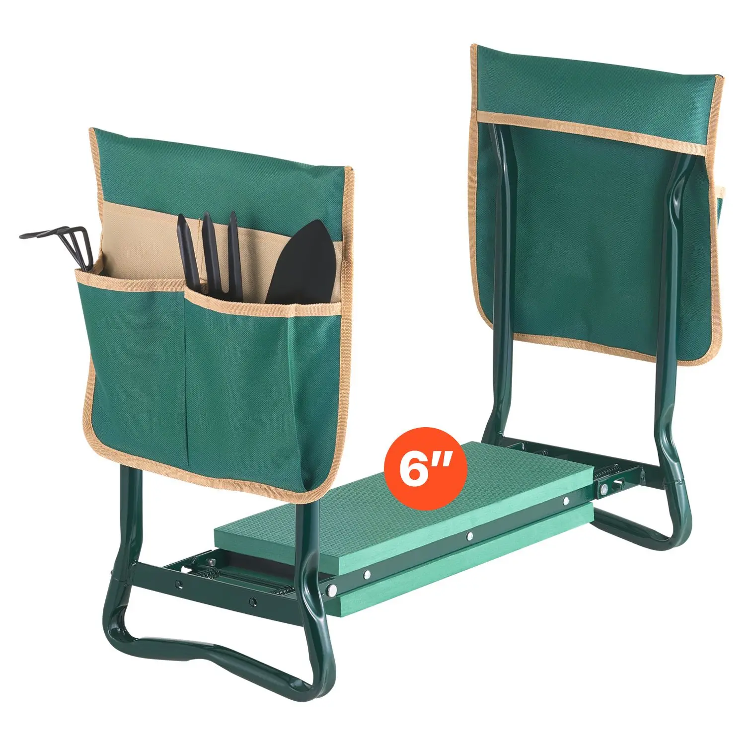 Heavy Duty 6 Wide Garden Cushion Stool with 2 Tool Bags, Foldable Garden Stool, Garden Tool Accessories