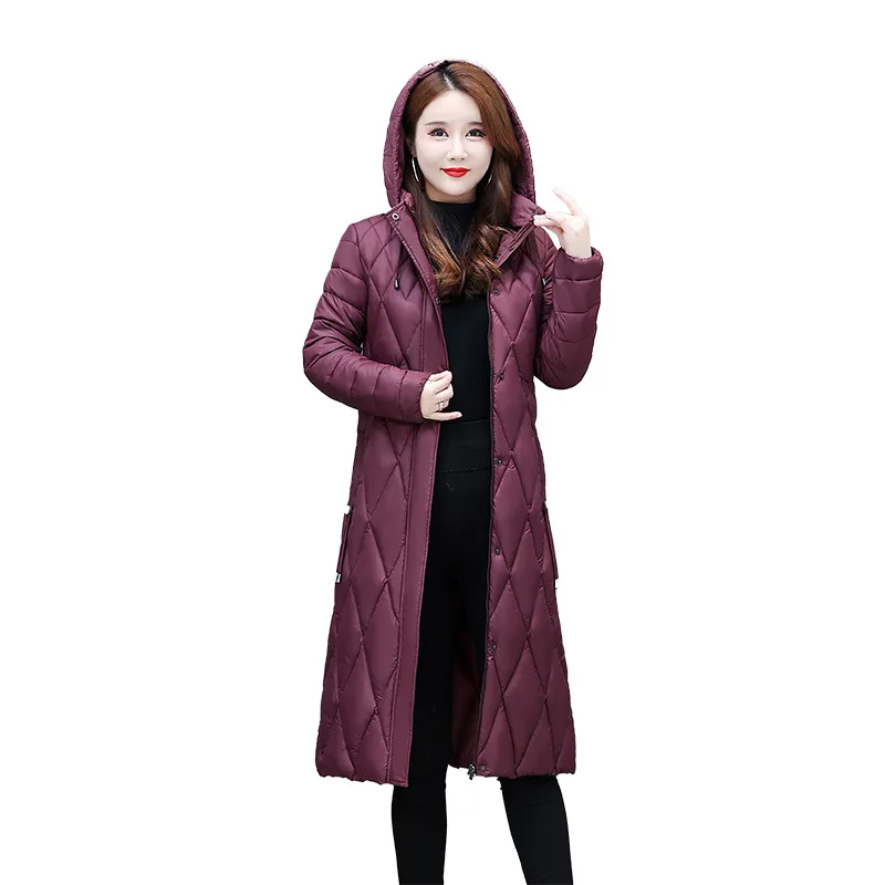Cotton clothes women's rhombus long knee light down cotton-padded clothes