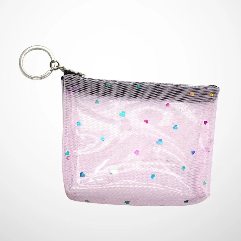 

Heart Pattern Coin Purse PVC Translucent Fashion Zipper Closure Small Money Bag for Women Daily Use Portable Storage