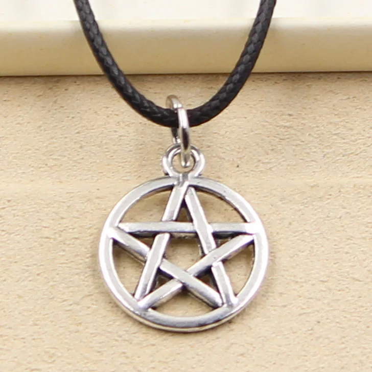 Neue Mode Tibetischen Silber Farbe Stern Pentagramm Anhänger Halskette Choker Charme Schwarz Lederband Fabrik Preis Handgemachten Schmuck