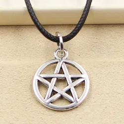 New Fashion Tibetan Silver Color Star Pentagram Pendant Necklace Choker Charm Black Leather Cord Factory Price Handmade Jewelry