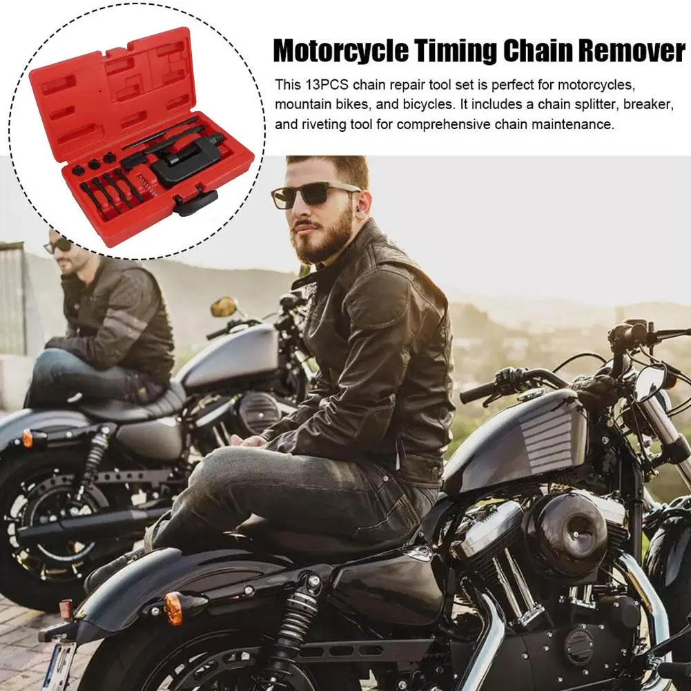 

13PCS Versatile Chain Repair Tool Set Motorcycle Chain Set W/h Remover Motorcycle Link Duty Bike Red Riveter Case Splitter W0L7