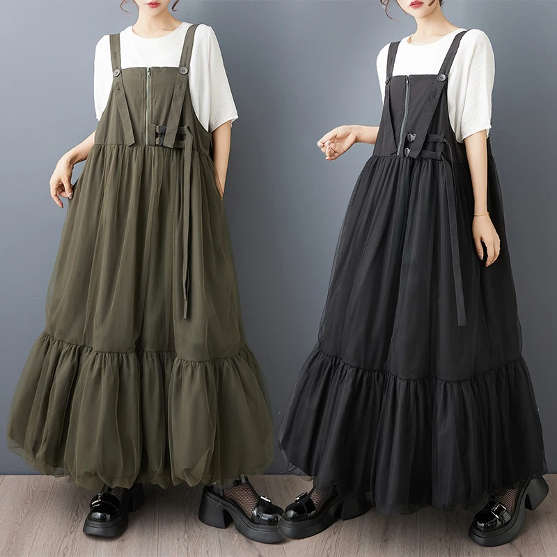 mode mesh splitsen hangende bloemknop rok ontwerp gevoel verborgen gesp rits schouderband verstelbare schouderband rok