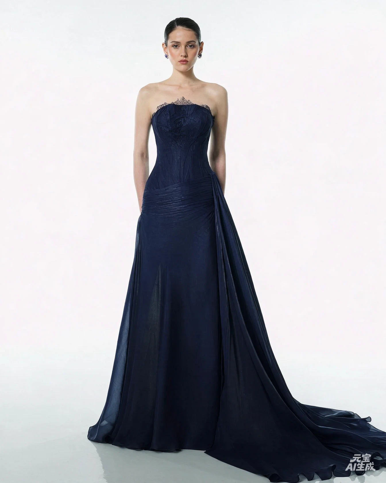 Customized Simple Chiffon Strapless Evening Dress Classic Sleeveless Cocktail Dress Modern Court Train Special Occasion Gowns