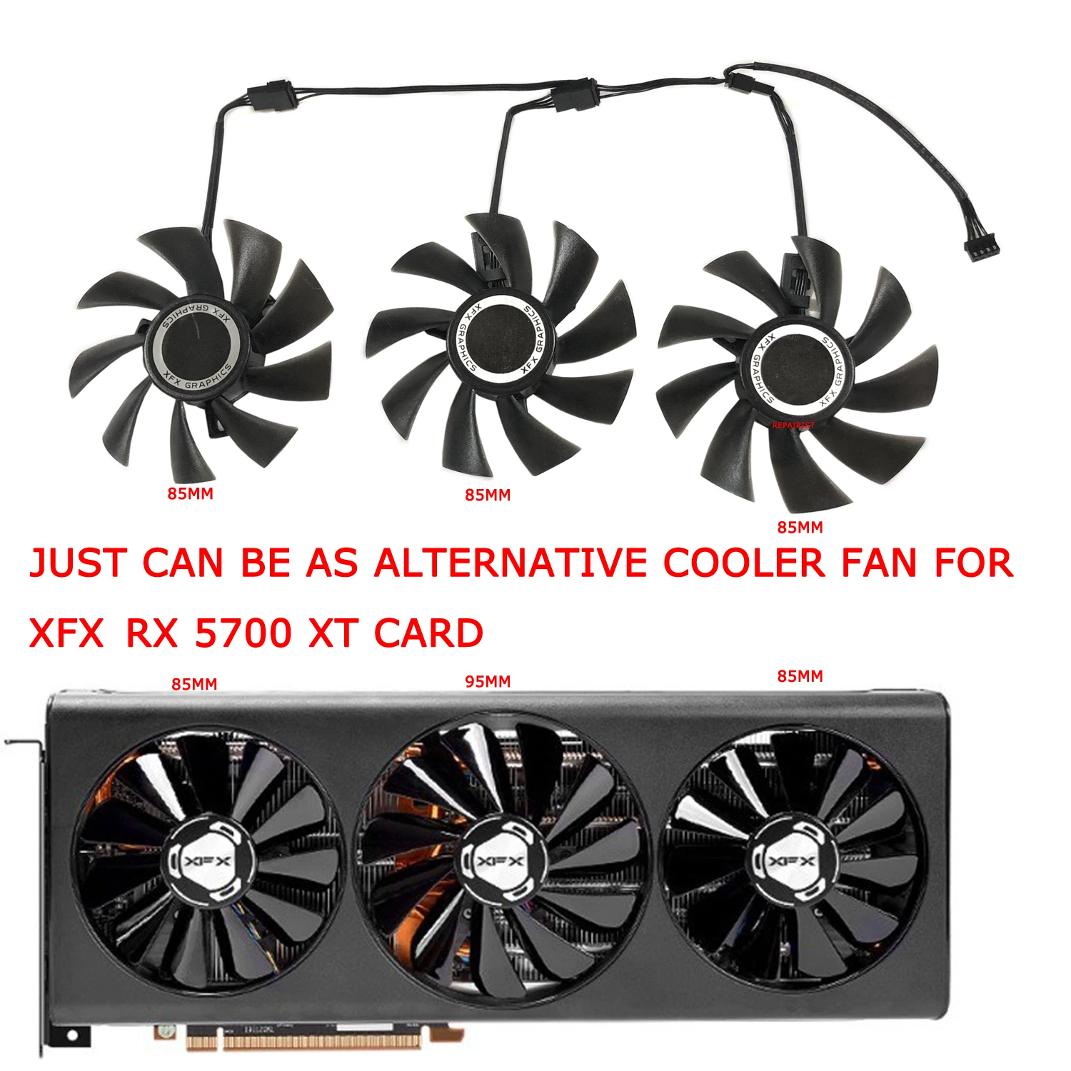 3Pcs/Set FY09015M12LPA,Video Card Fan,GPU VGA Cooler,For XFX RX 5700 XT RX5700XT Graphics Cards Cooling,Replace FDC10U12S9-C