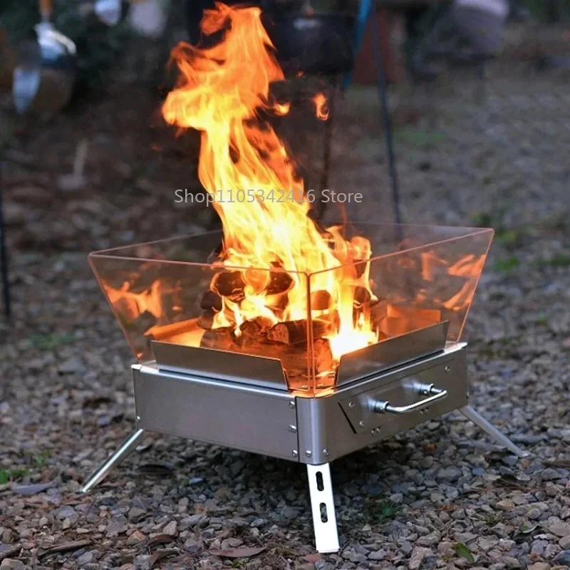 Camping Stainless Steel Folding Bonfire Stove, Portable Wood Burner & Campfire Furnace for Outdoor Firewood BBQ