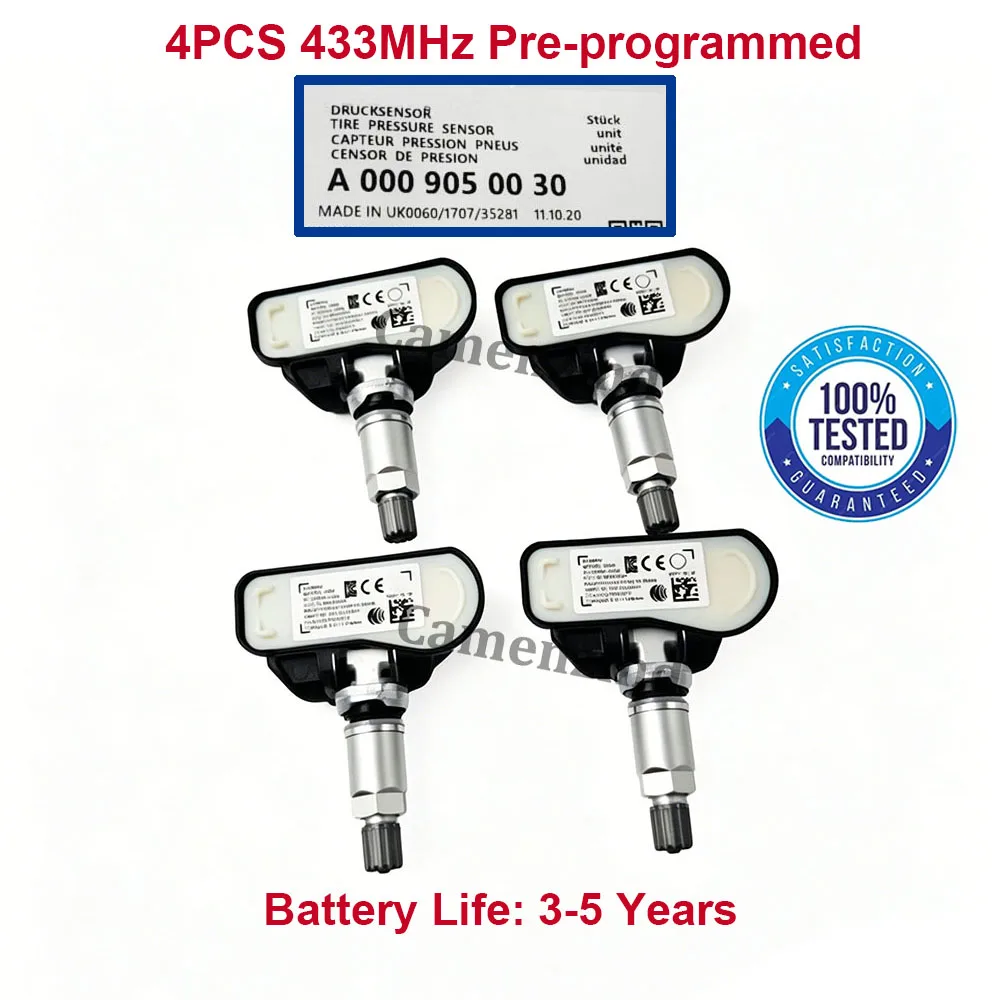 4 Sensores de Presión de Neumáticos TPMS de 433MHz para Mercedes Benz Clase C Coupé W205 C205 C300 2014-2020, A0009050030 0009050030 0009057200