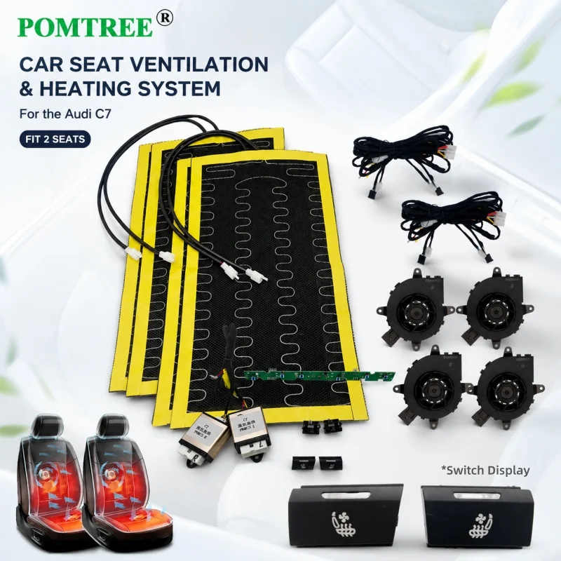 Built-in Car Seat Ventilation Cooling And Heating System Kit Fit For Audi C7 A6L Models,4 Heater Pads And Switch Kit,Fit 2 Seats