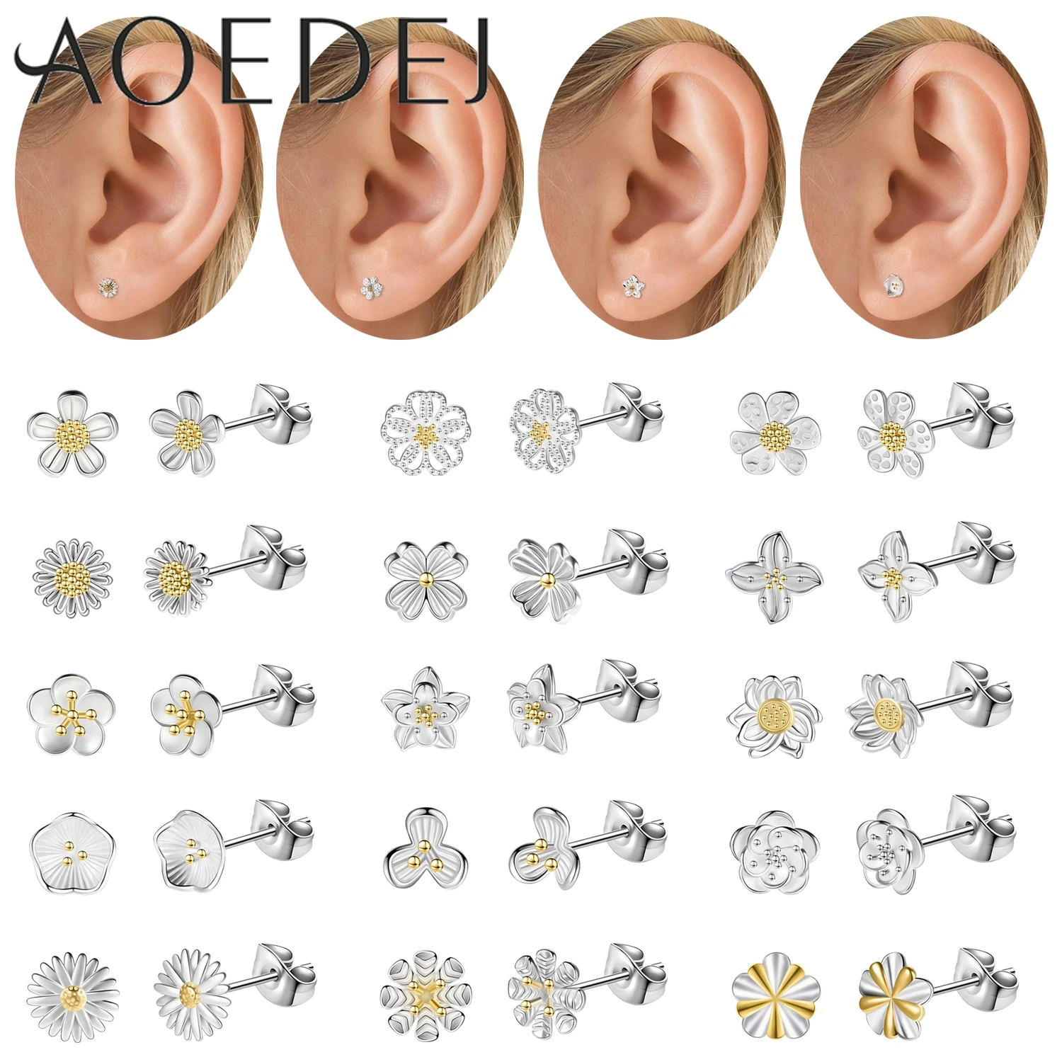 

AOEDEJ 1 пара 20 г серьги-гвоздики из стерлингового серебра 925 пробы для женщин и девочек, форма цветка ромашки, спираль для ушей, ювелирные изделия для пирсинга хряща, 11 мм