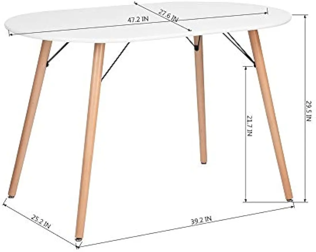 Table Ovale Blanche de 47.2 Pouces, Style Moderne du Milieu du Siècle, Simple, pour la Cuisine, le Bureau, le Salon