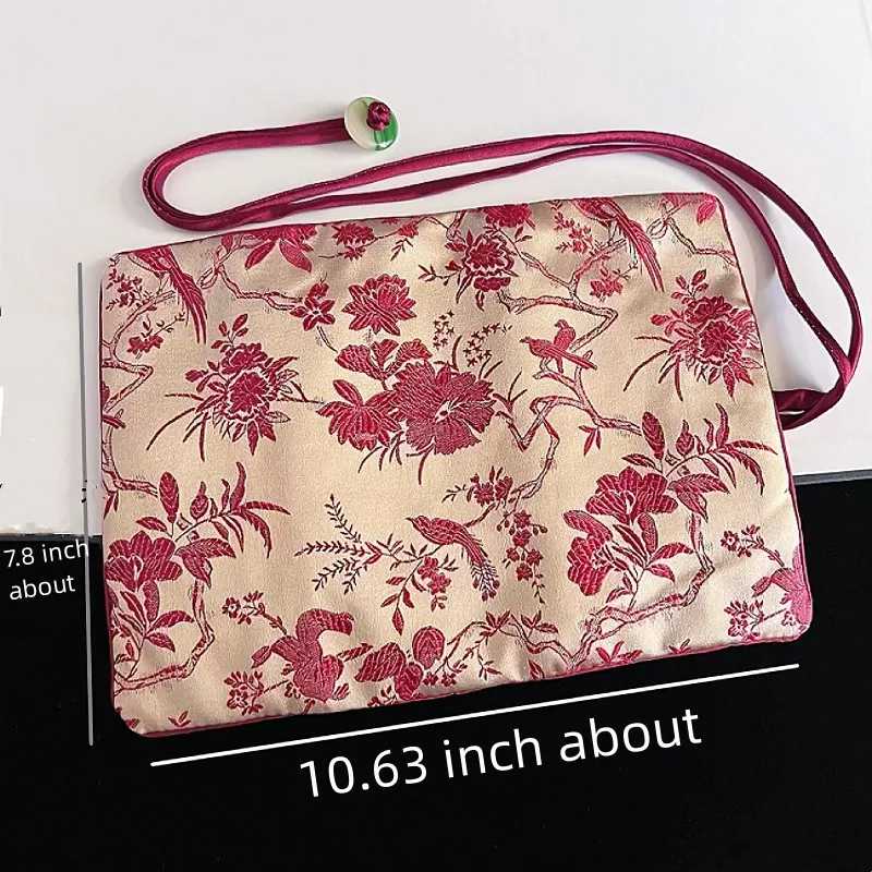 Hanging Portable Chinese Silk Brocade Jewelry Roll Up Bags Multipurpose Travel Home Storage 3 Zipper Pouch Foldable Women Purse