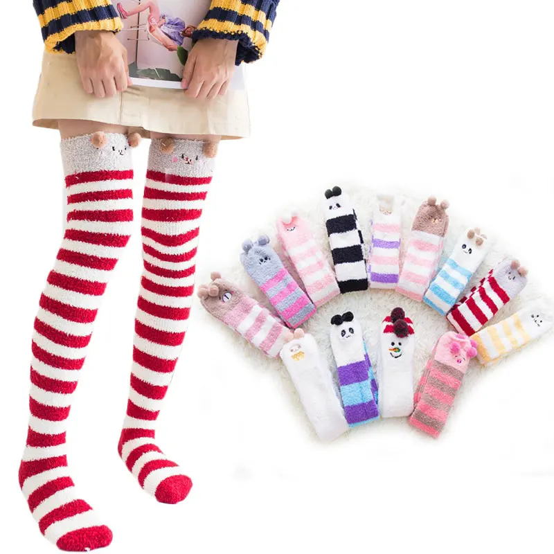 Winter Girls Knee High Socks Coral Fleece Knee Socks For Teenager Cartoon Thicken Floor Socks Children Seamless Socks