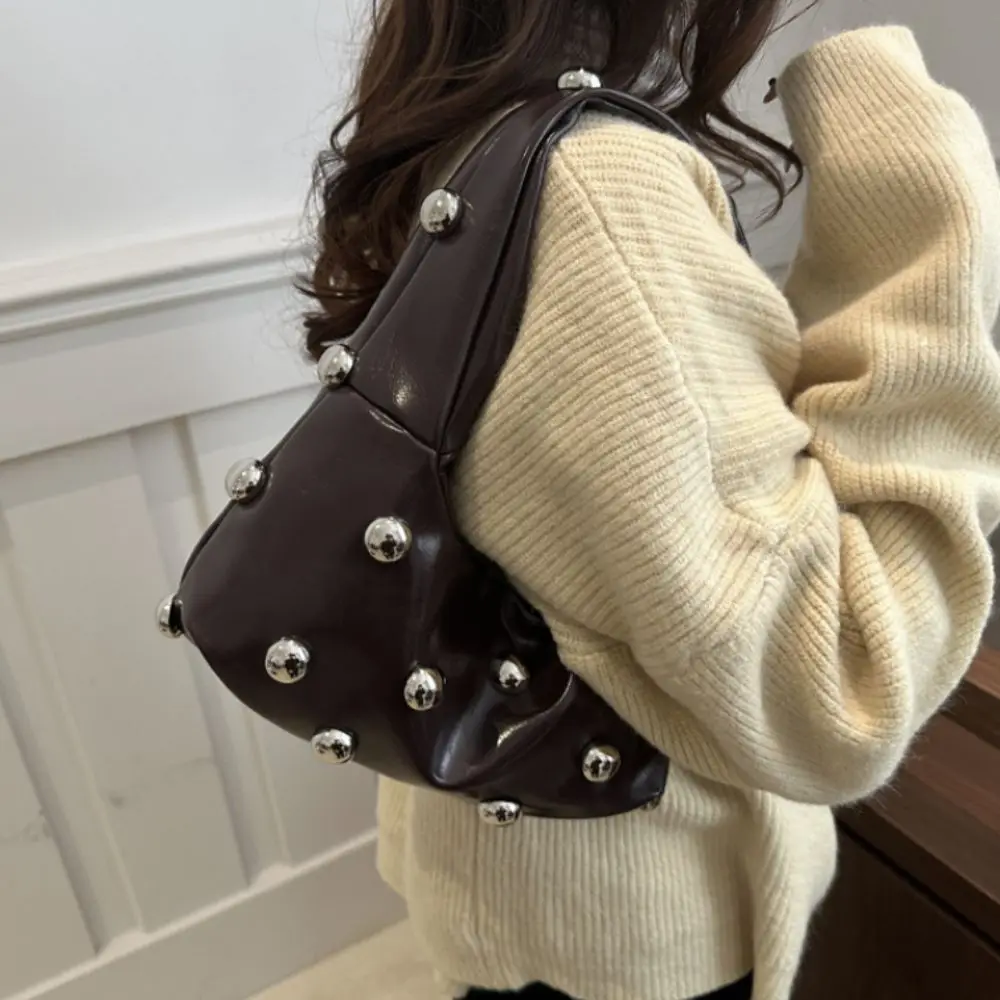 Fashion Punk Style Rivet Shoulder Bag PU Leather Cross Body Rivet Underarm Bag Y2k Street Women's Handbag Lady