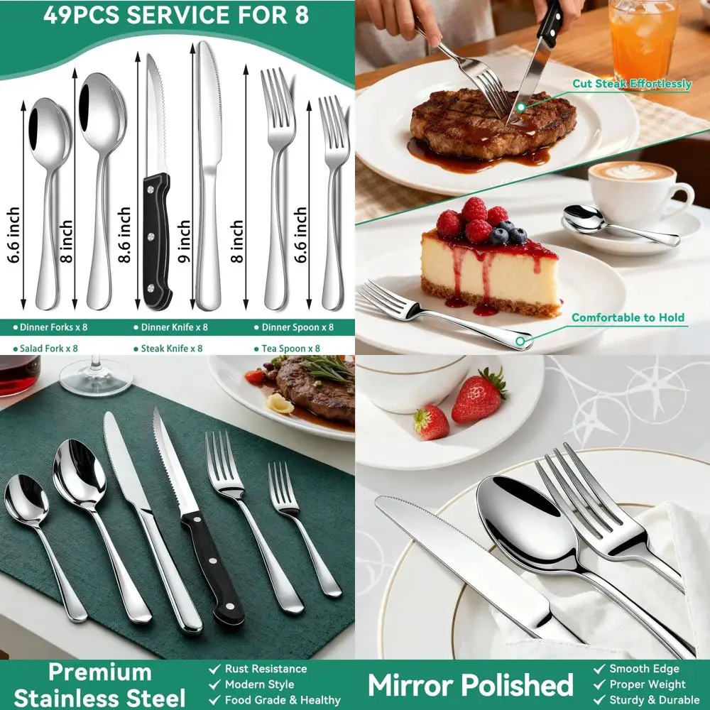 

8-Person Stainless Steel Silverware Set with Organizer: Rust-Resistant, Mirror Finish, Dishwasher Safe Cutlery