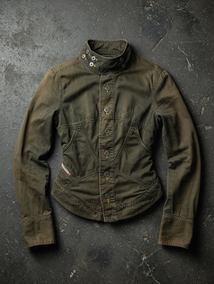 Y2K American Retro Motorcycle Coat Gothic Military Green Jacket Lace Up Design Casual Harajuku Stand Collar Zipper Denim Jacket