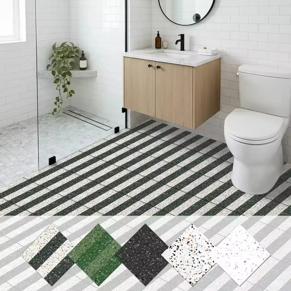 10Pcs Self Adhesive PVC Floor Stickers Waterproof Anti-Slip Wall Tile Stickers Modern Art Decorative Decals for Kitchen Cabinet