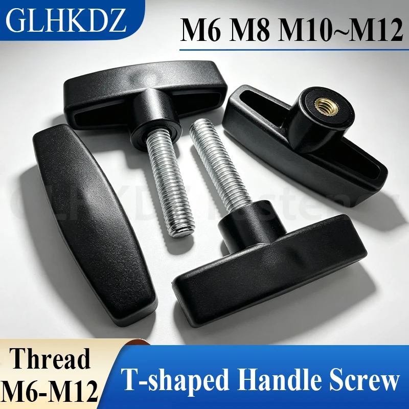 M6-M12 T Type Hand-tightened Screw Carbon Steel T-shaped Handle Screw Plastic Head Thumb Screws Hand Knob Screws Bolt
