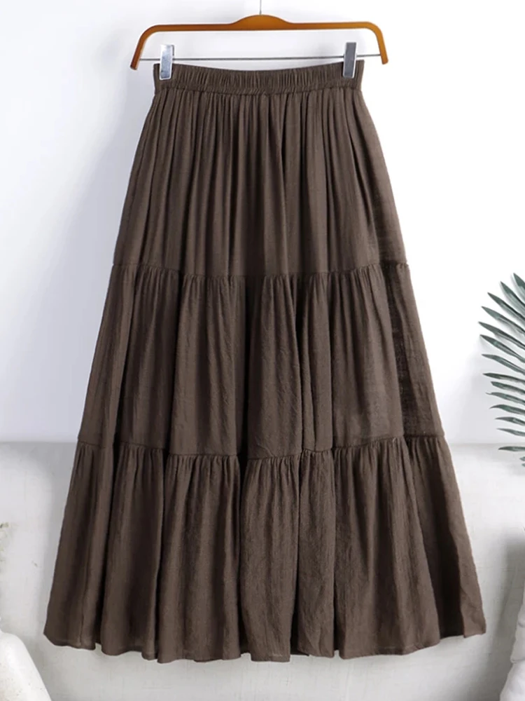 Designer Chic Maxi Skirt Woman 2023 New Summer A-Line Solid Patchwork Skirts Minimalist Casual Loose Pleated Skirts Jupe Femme