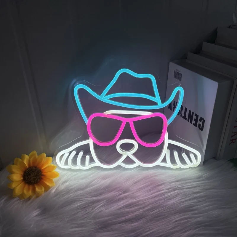 

Sunglasses dog neon, USB power supply, dimmable switch, bring a sense of humor and unique personality to the space.