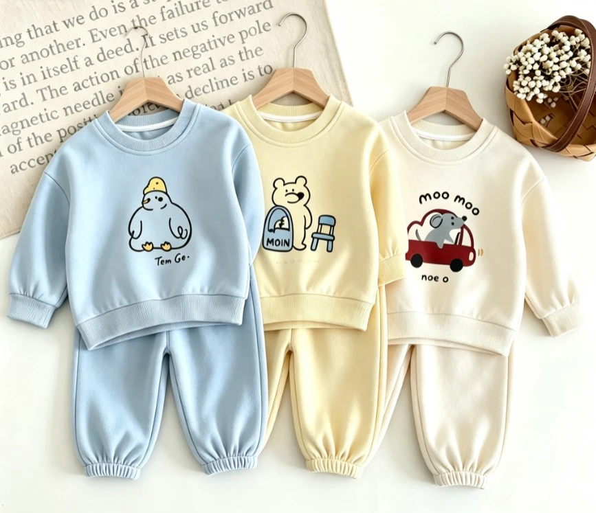 Infant Autumn Printed Sweatshirt Outfit Kid Cartoon Animal Crew Neck Pullover And Loose Trousers Suit Baby Children Clothing Set