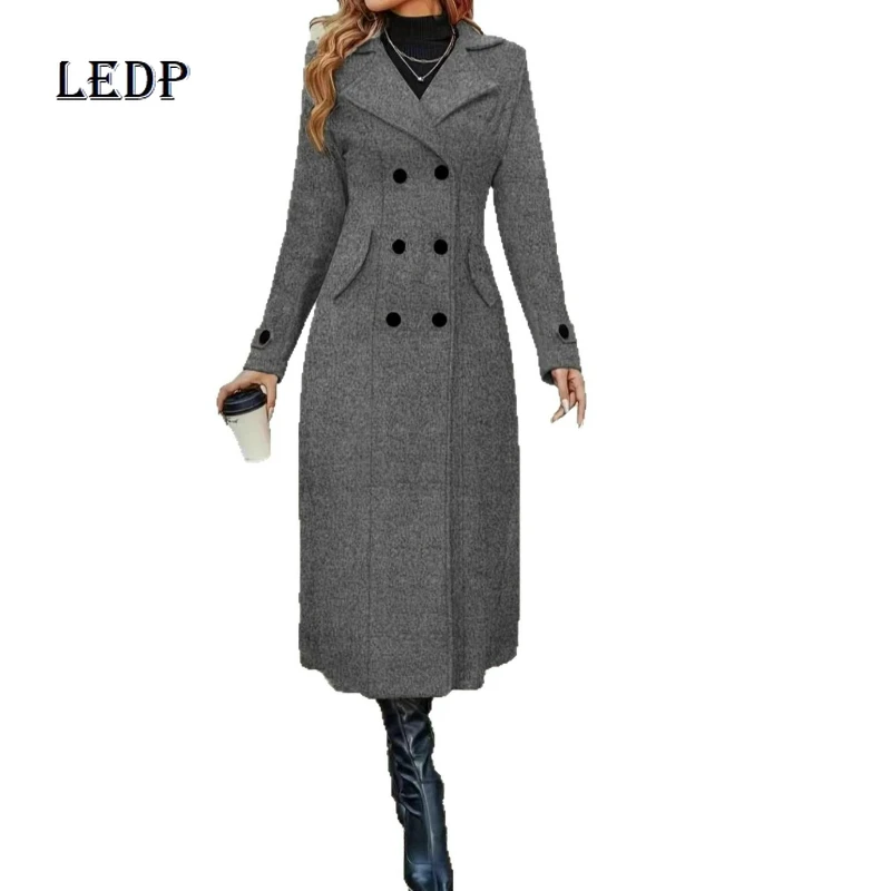 2025 européen américain automne et hiver nouveau manteau de laine pour femmes revers Double boutonnage minceur mince mode longues vestes dames