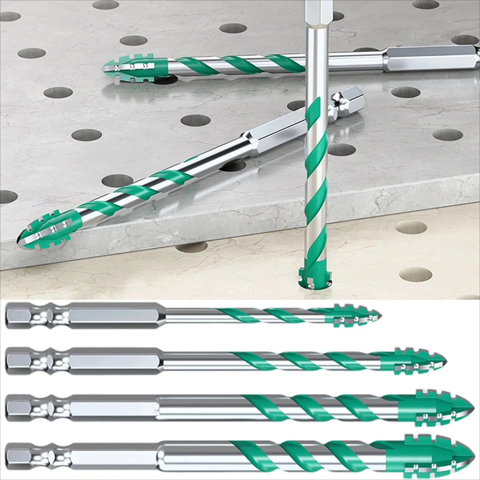 Upgraded 6/8/10/12mm Set Four-edged Sawtooth Drill Bit For Tile Drilling and Concrete Special Electric Drill Hardness Drill Bit