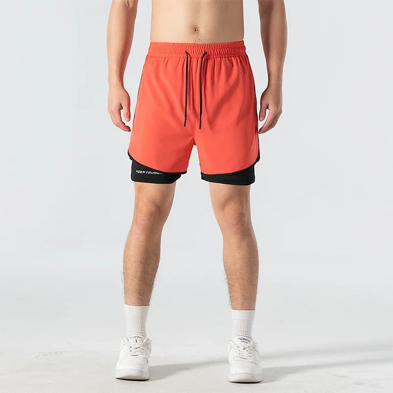 Pantalones cortos para correr para hombre, secado rápido, doble capa, entrenamiento deportivo, Verano