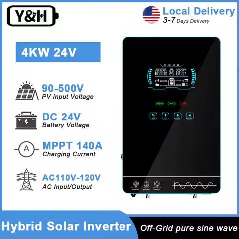 Y&amp;H 4KW Hybrid Solar Inverter DC24V 120VAC Off Grid Pure sine wave Inverter Built 140A MPPT Solar Charger