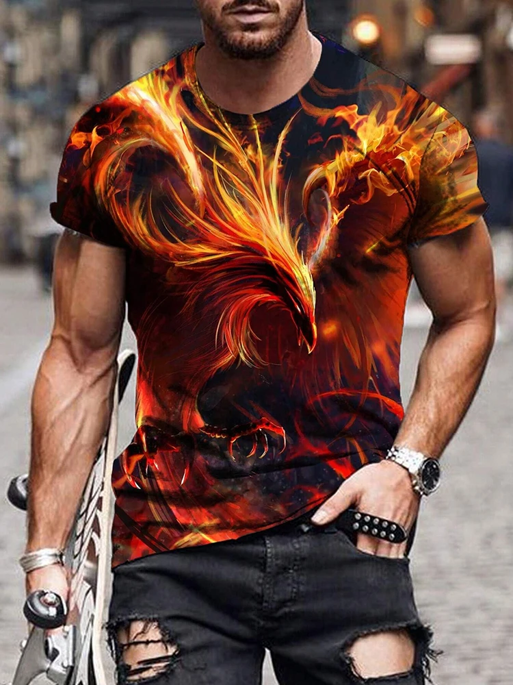 3D Dragon Print Fashion Men\'s T-shirt Daily Casual Mens Short Sleeve Summer Outdoor Street Men\'s Top Fitness Sports Men\'s Tee