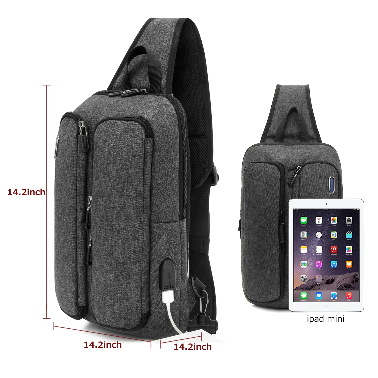 KINGSLONG-Sac de Poitrine Multifonctionnel pour Homme, dehors de Plein Air Décontracté, Étanche, Multi-Poches avec Port USB, Sacs pour Ordinateur Portable