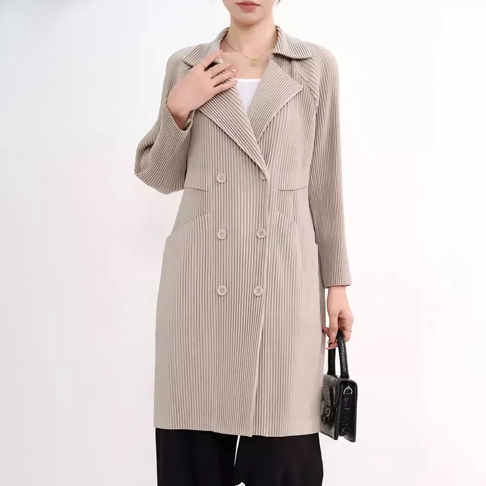 Miyake Pleated 2024 Autumn New Women\'s Thickened Solid Color Cardigan Long-sleeved Jacket Casual Loose Suit Collar Outer Cover