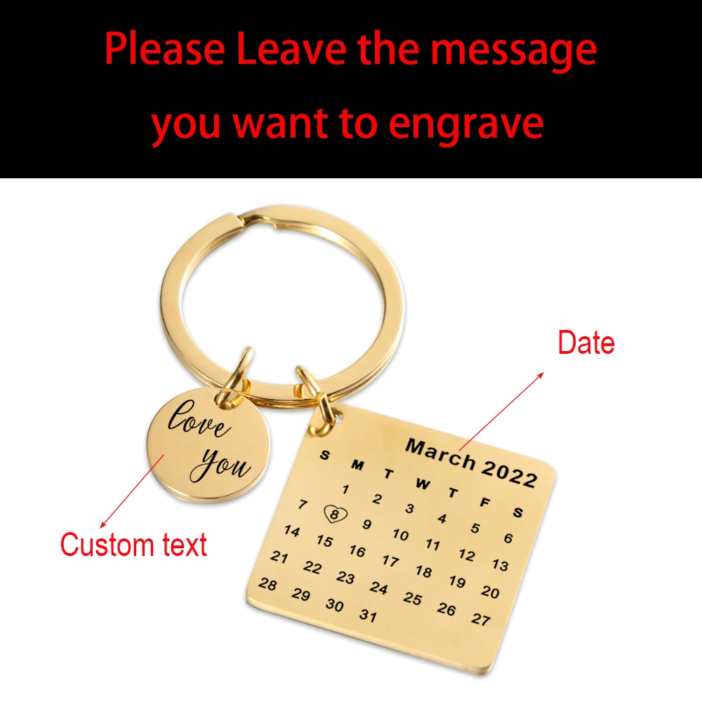 Personalized Custom Calendar Keychain,Laser Engraved Stainless Steel Keyring,Wedding Anniversary,Gift for Boyfriend Girlfriend