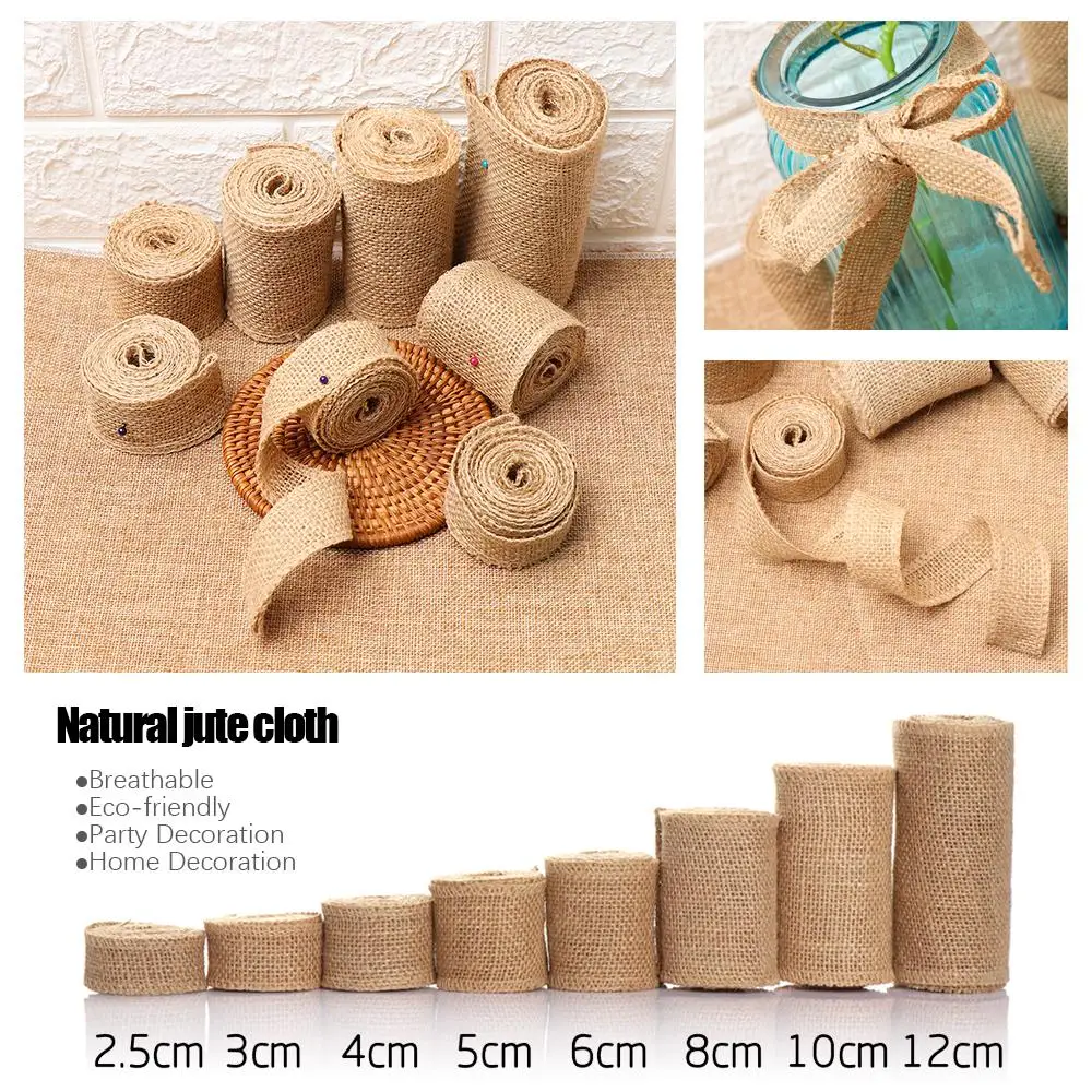 1 Roll 2M Vintage Rustic Home Decor DIY Crafts  Wedding Decoration Bag Wrapping Jute Burlap Ribbon Gift Packing