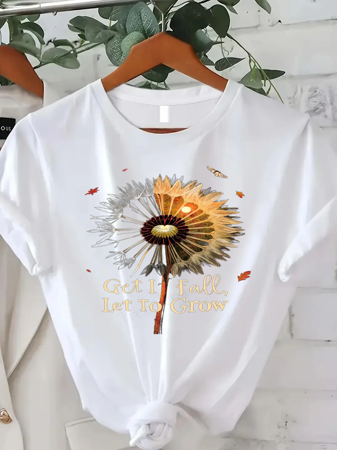 

Comfortable Women's Print T-shirt Fall Floral T-Shirt "Let It Fall, Let It Grow" Boho Style Women's Tee
