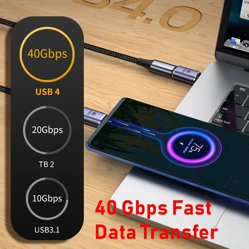 FDBRO USB4 typ C do C 40GB PD100W szybkie ładowanie 8K @ 60Hz Thunderbolt3 rozszerzenie Adapter do kabla męskiego do żeńskiego do telefonu Laptop PC